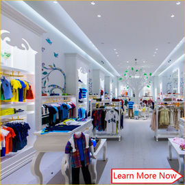 Customized nice design fashion white wooden kids clothing store interior design,kids baby shop design decoration