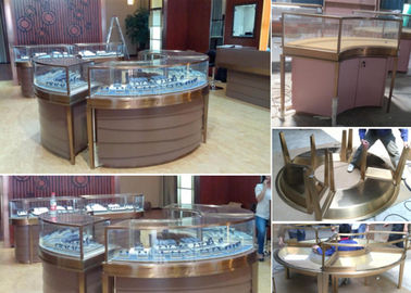 Elegant Design Countertop Jewelry Display Cases Stable Stainless Steel Frame Wood