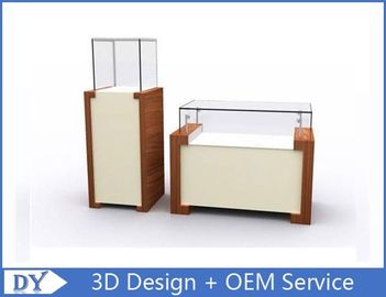 Rectangle Square Jewelry and Exhibit Pedestal Display Case Brown + white Color