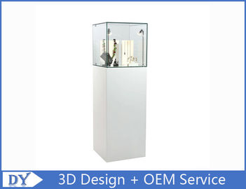 High Gloss Shinning White Tower Pedestal Showcases With LED Spot Lights