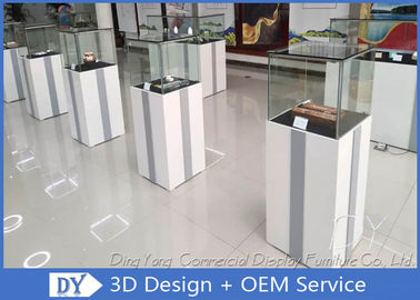 MDF Glass Jewelry Display Case With Light / Museum Display Pedestals