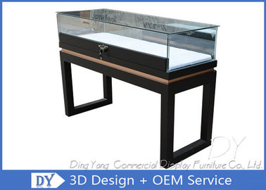 Black Custom Glass Display Cases Plinth For Jewelry / Watch With LED Lighting