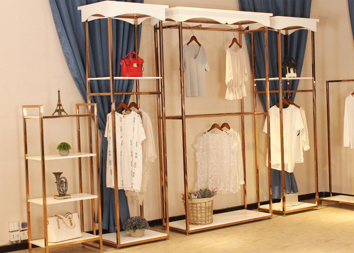 Store Wall Racks / Retail Clothing Racks Rose Gold Mirror Stainless