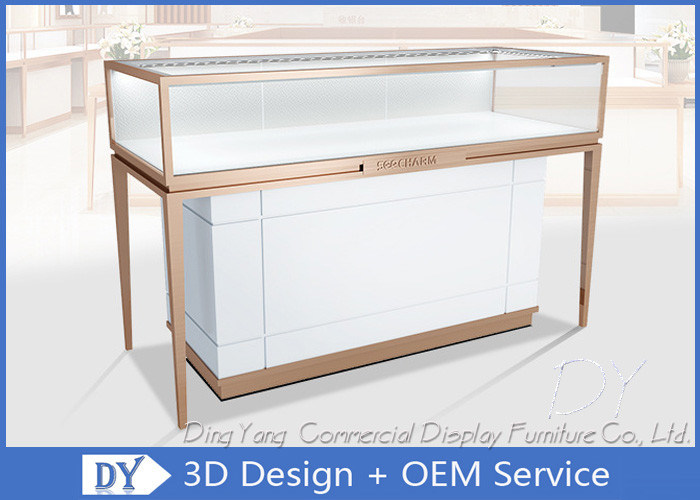 Rose Gold Stainless Steel Frame Jewelry Display Cases With MDF