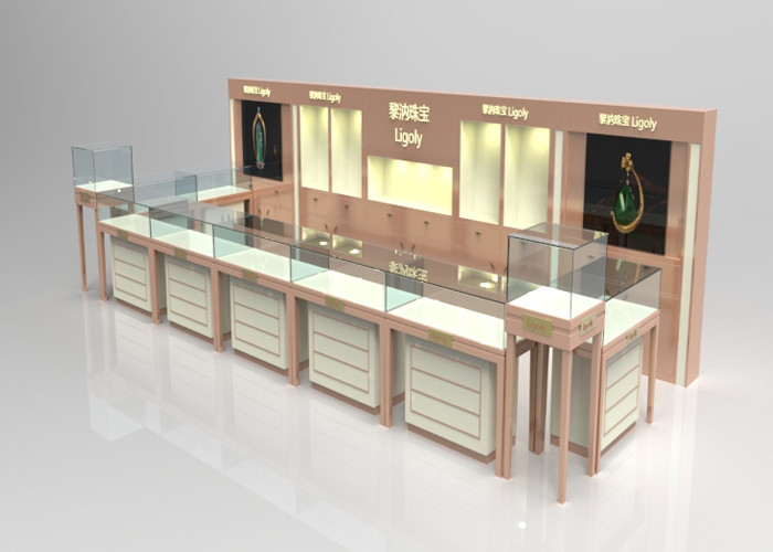 Wooden Glass Beige Color Jewellery Shop Display , Jewelry Display Plinths