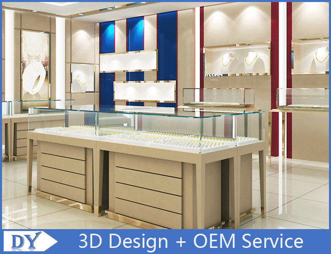 High End Store Jewelry Display Cases Wood Gold Shop