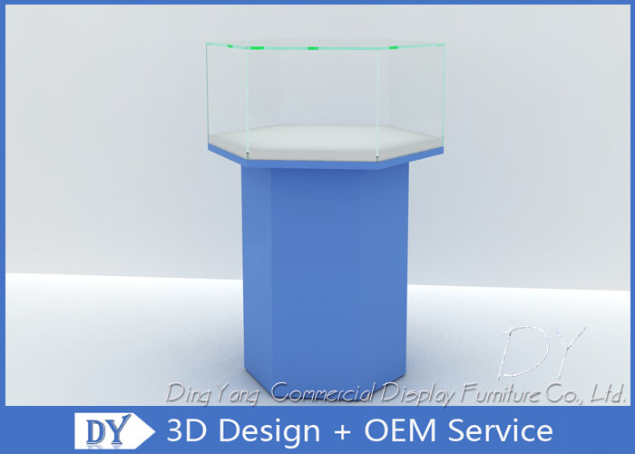 Wood Blue Glass Jewelry Display Case Jewelry Furniture Cabinets