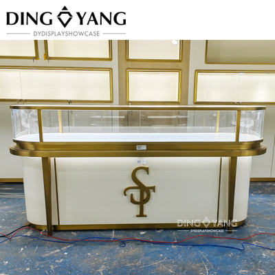 Professional Jewellery Counter Showcase with Hairline Gold and Matte Beige Finish