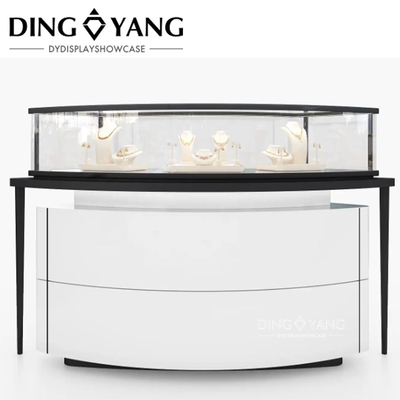 Customized Fine Freestanding Black White Glass Jewelry Showcase For Jewellery Shop
