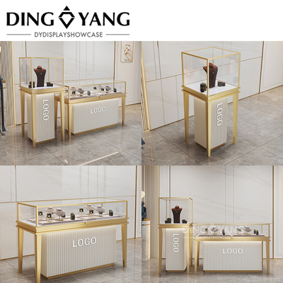 Golden White Jewellery Display Counters , Color Size Can Be Custom Design Style Can Be Choosed Budget Can Be Adjusted