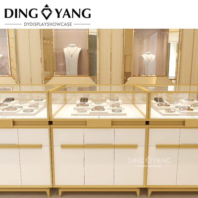 Custom Made Fashion Golden White Retail Jewellers Display Counters , Retail Jewellery Display Counter , Fitted With LED
