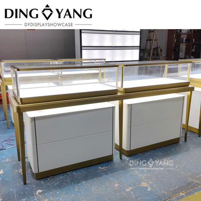 Custom Made Fashion Glass Jewellery Display Counter , Beautiful Appearance Firm Structure With Led Lights