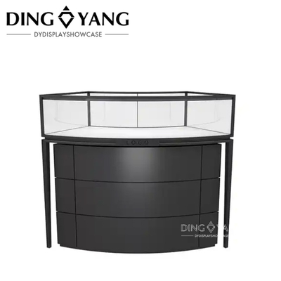 High End Black Round Jewelry Display Cases For Retail Stores No Installation With LED Lights