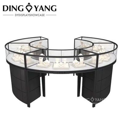 High End Black Round Jewelry Display Cases For Retail Stores No Installation With LED Lights