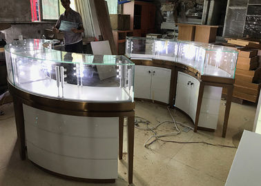 High End Stainless Steel Gold Jewellery Showroom Display With Led Light