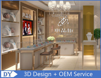 OEM White Store Jewelry Display Cases With LED Light , Jewellery Showroom Counter