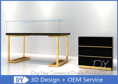 Custom Commercial Mirror Gold Jewelry Display Case With Cabinet