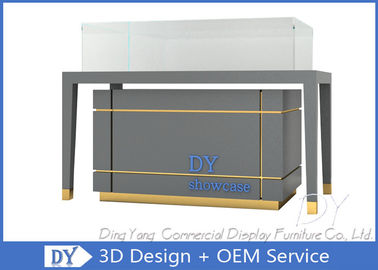 OEM Gray Jewelry Showcase Display With Wooden + Glass + Led Lights