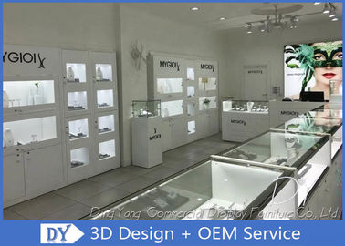 Glossy Pure White Wooden Glass Store Jewelry Display Cases For Shopping Mall