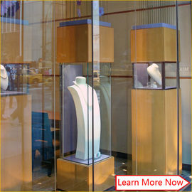 Customized tempered glass jewelry display glass tower case,glass display counter for jewelry show