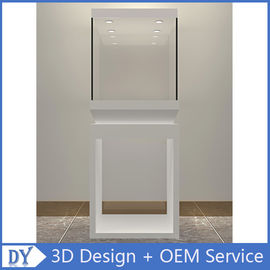 Wholesale good quality wooden square matte white perspex display stands with fully locks lights
