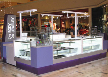Easy Install Jewelry Showcase Kiosk Attractive Purple Color Coating Wooden Material