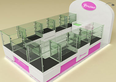 Fully Lockable Wood Glass Jewelry Showcase Kiosk , Retail Commercial Display Cases