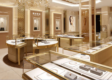Fully - Assembled Gold Metal Showroom Display Cases Customized 3D Design