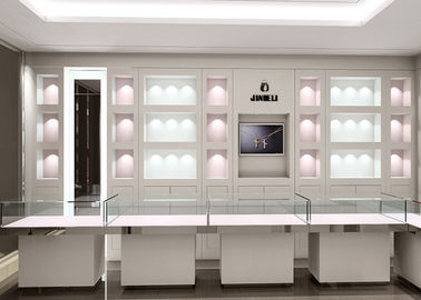 Matte White Color Jewellery Display Cabinets With LED Lighting Decoration