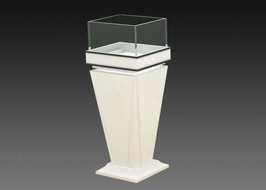 Cone Shape Custom Glass Display Cases , Wooden Glass Display Plinth Cabinet With Logo
