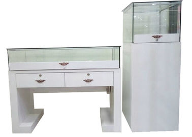 White Color Wooden Glass Display Cases Flat Pack Plinth With Glass Cabinet