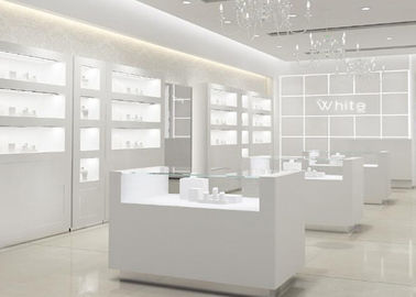 Simple Wooden In Pure Matte White Jewelry Shop Decoration With Led Light