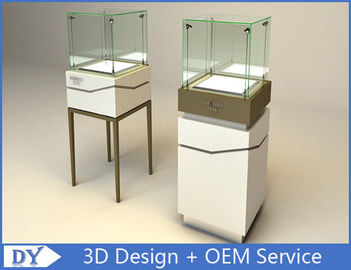 High Square Glass Jewelry Display Case With Lights Logo / Shop Glass Display Cabinets