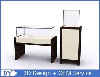 OEM MDF Square Rectangle Pedestal Display Case With Lighting / Glass Display Cabinet