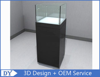 Glossy Black Custom Glass Jewelry Display Case , Square Display Pedestals With Cabinet