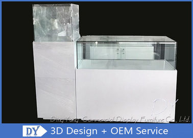 Glossy White Square / Rectangle Custom Glass Display Cases With Shelf Inside