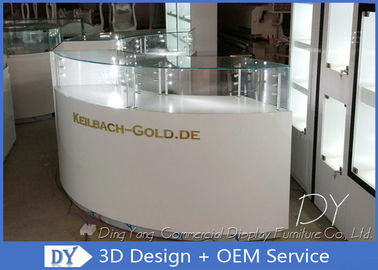Round Curve Wooden White Jewelry Store Showcases With LED Strip Lights