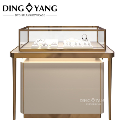 Metal Stainless Steel  Tempered Glass Jewellery Showcase Display with LED Lights