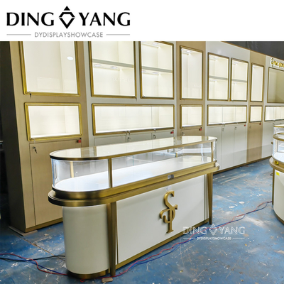 Professional Jewellery Counter Showcase with Hairline Gold and Matte Beige Finish