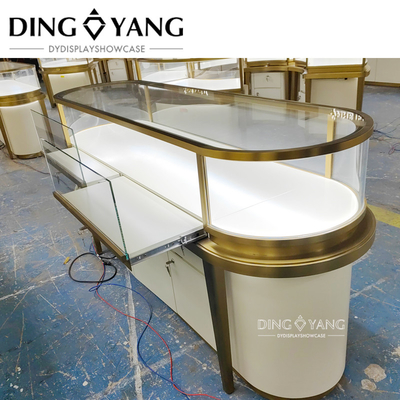 Professional Jewellery Counter Showcase with Hairline Gold and Matte Beige Finish