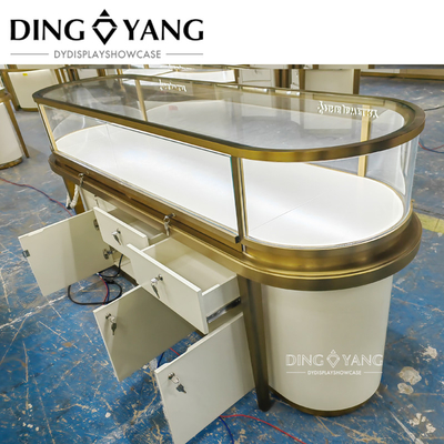 Professional Jewellery Counter Showcase with Hairline Gold and Matte Beige Finish