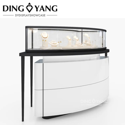 Customized Fine Freestanding Black White Glass Jewelry Showcase For Jewellery Shop