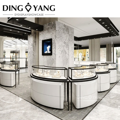 Customized Fine Freestanding Black White Glass Jewelry Showcase For Jewellery Shop