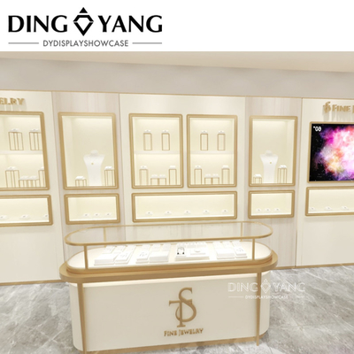 Super White Tempered Glass Jewellery Shop Showcase With Low Power Consumption Lights
