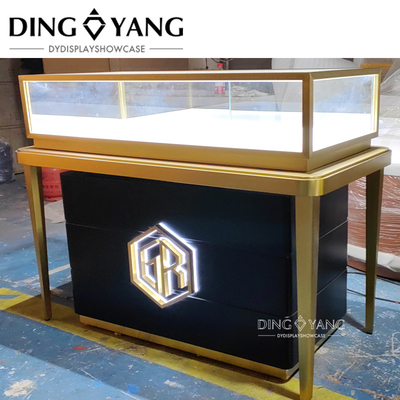 Custom Made Fashion Black Golden Jewelry Counter , Jewelry Counter Furniture With Low Power Consumption Lights Systems