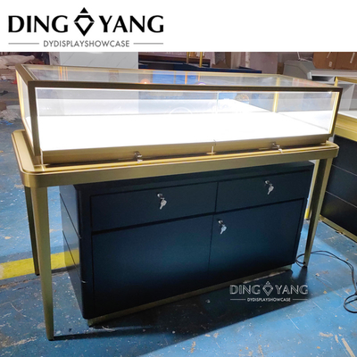 Custom Made Fashion Black Golden Jewelry Counter , Jewelry Counter Furniture With Low Power Consumption Lights Systems