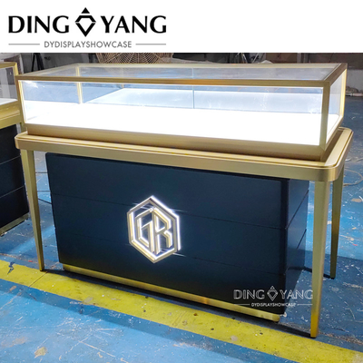 Custom Made Fashion Black Golden Jewelry Counter , Jewelry Counter Furniture With Low Power Consumption Lights Systems