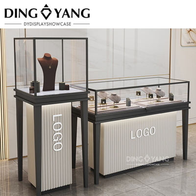 Custom Made Fashion Black White Jewelry Counters Beauty Design Style Durable Sophisticated Enclosed Storage Area