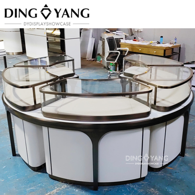 Beautiful Round Glass Jewelry Display Showcase With Low Power Consumption Lights Systems
