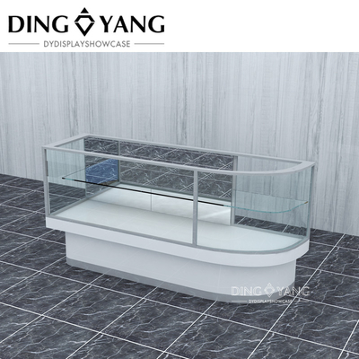 2 Layers Modern Jewelry Counter Showcase Silver Stainless Steel Frame With Locking Bottom Cabinet